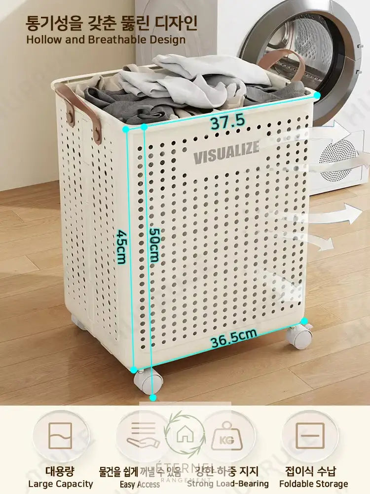 Panier à linge pliable à roulettes – bac rigide avec poignées design moderne et gain de place