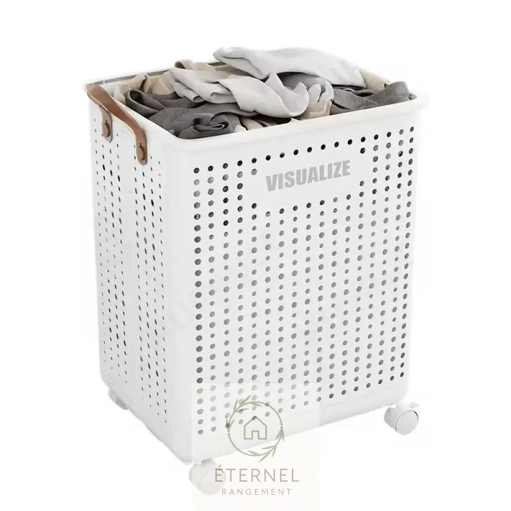 Panier à linge pliable à roulettes – bac rigide avec poignées design moderne et gain de place WHITE / L