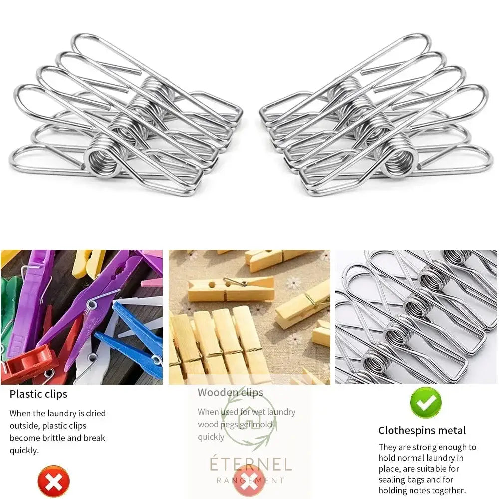 Pinces à linge en acier inoxydable – solides antirouille et durables (lot de 10 à 100 pièces)