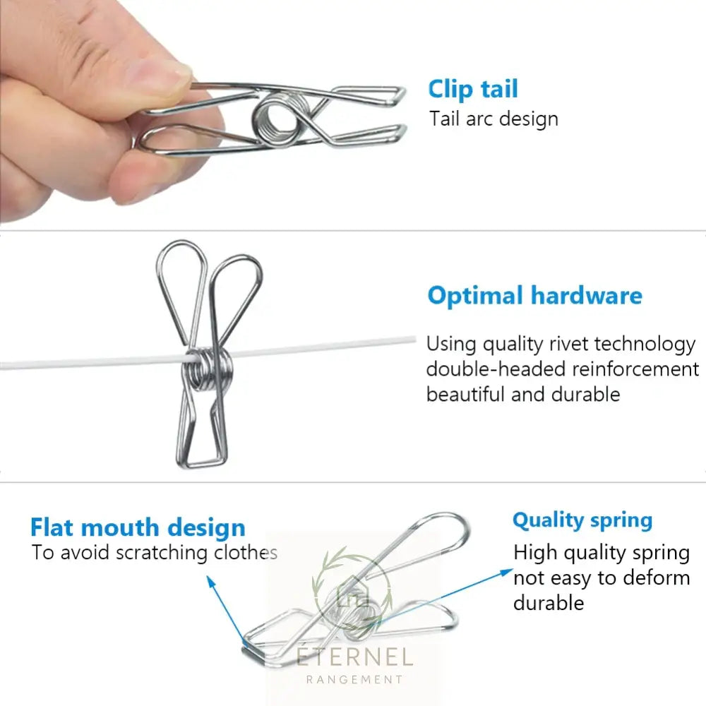 Pinces à linge en acier inoxydable – solides antirouille et durables (lot de 10 à 100 pièces)