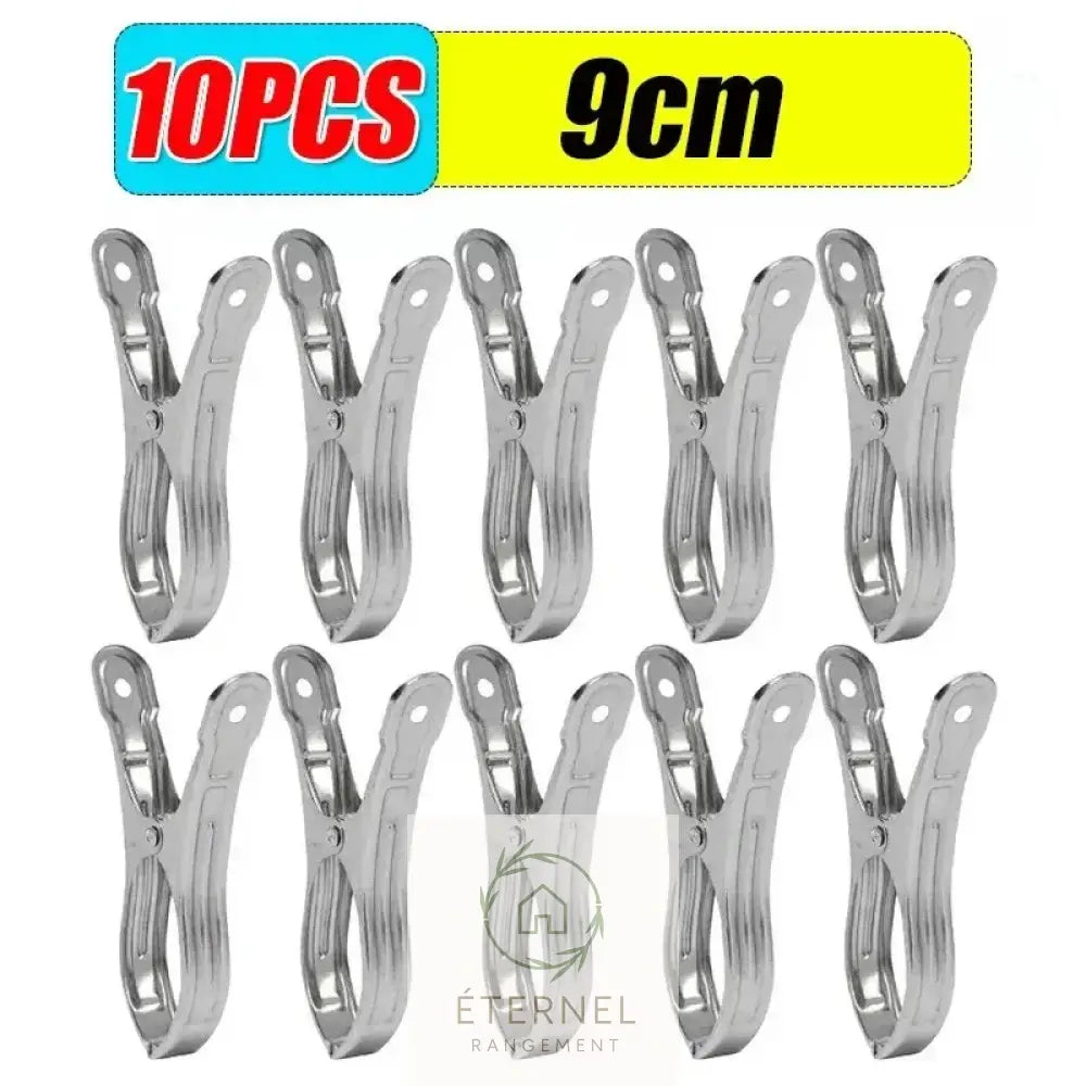 Pinces à linge en acier inoxydable – solides et antirouille (petit moyen ou grand format) 10PCS-(9cm)