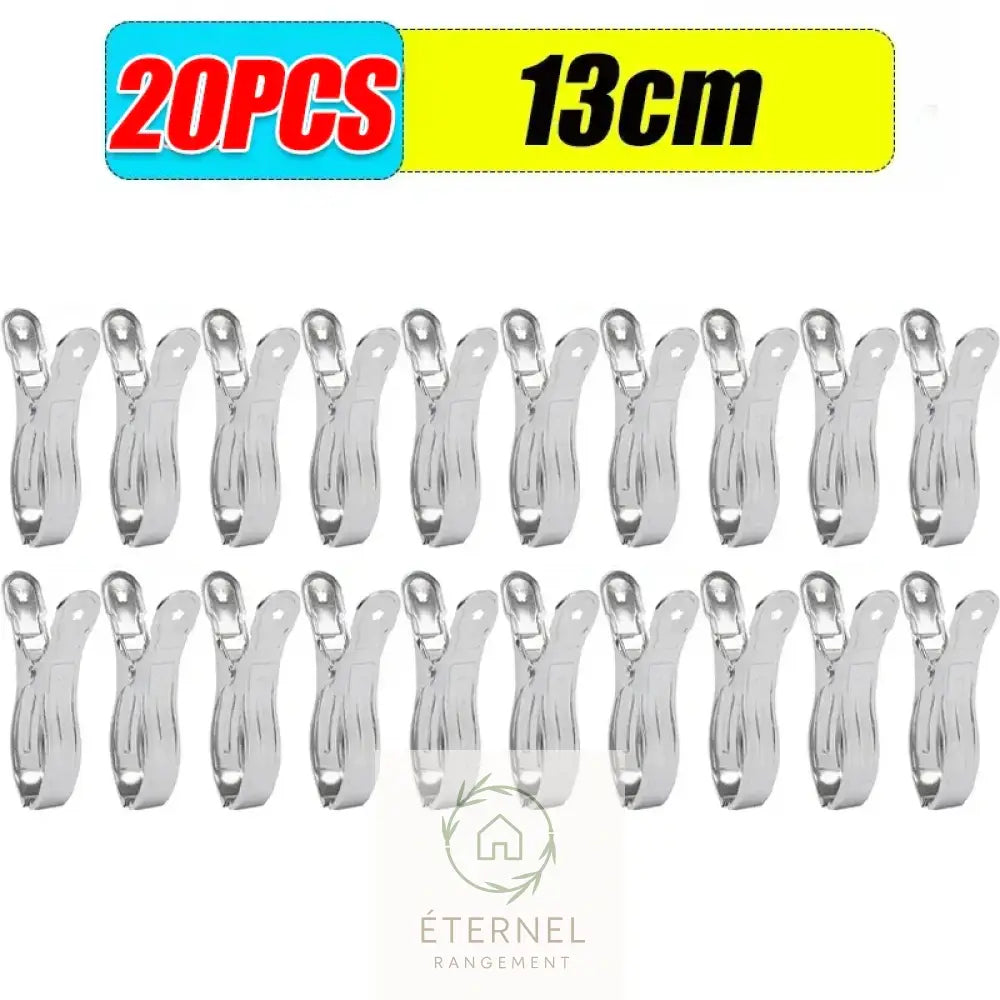 Pinces à linge en acier inoxydable – solides et antirouille (petit moyen ou grand format) 20PCS-(13cm)