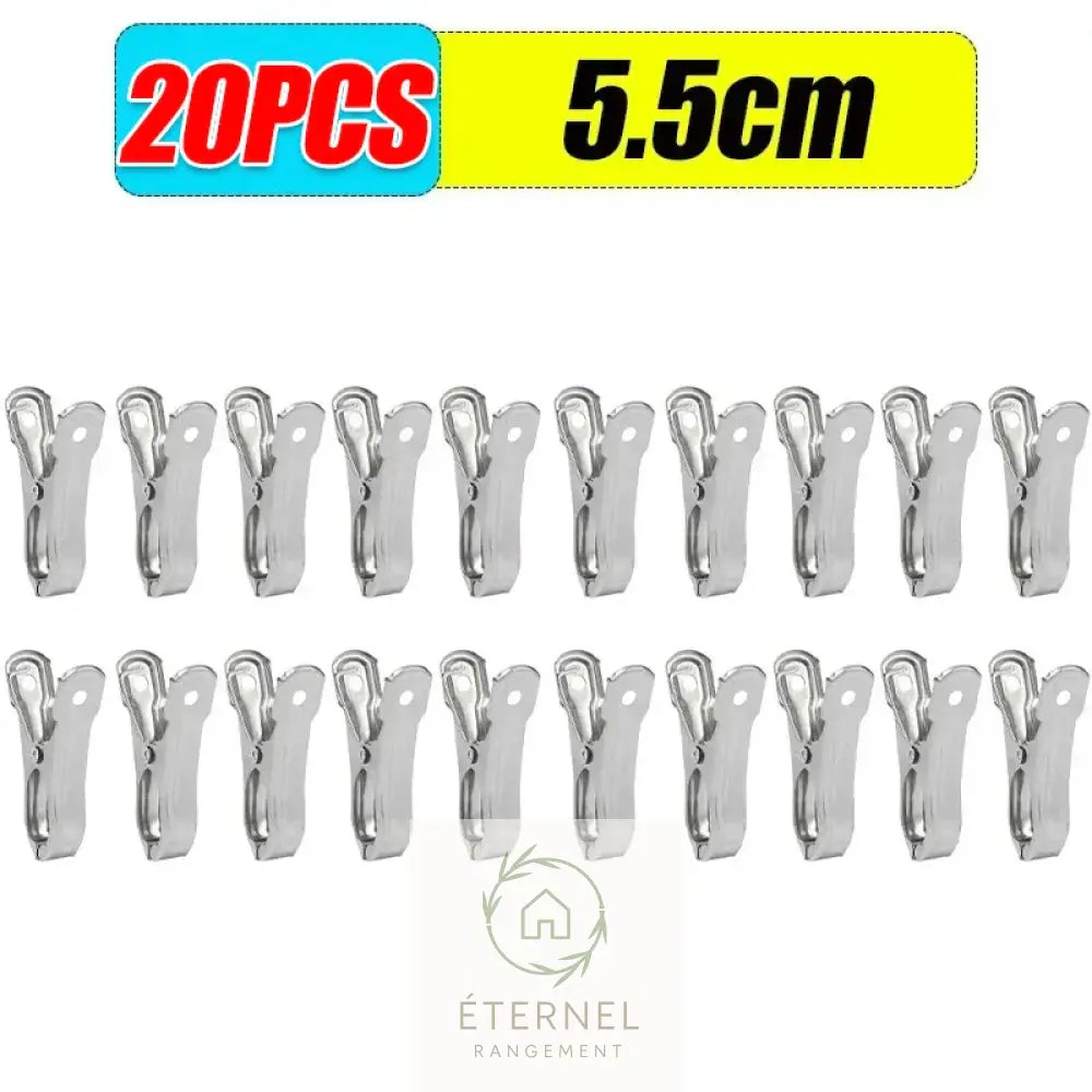 Pinces à linge en acier inoxydable – solides et antirouille (petit moyen ou grand format) 20PCS-(5.5cm)