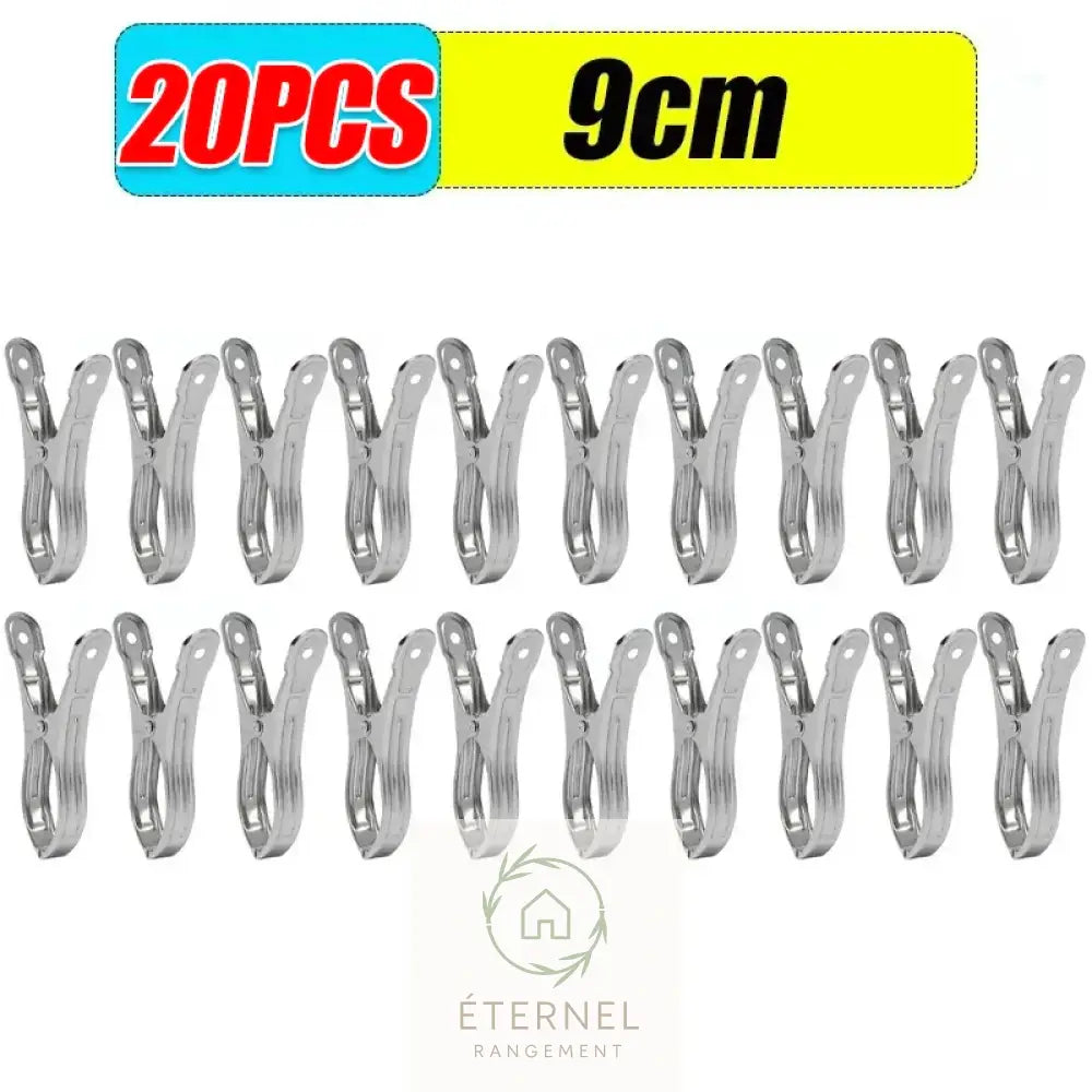 Pinces à linge en acier inoxydable – solides et antirouille (petit moyen ou grand format) 20PCS-(9cm)
