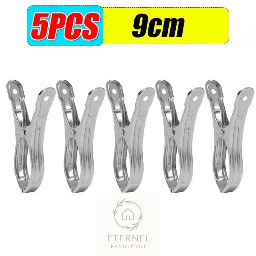 Pinces à linge en acier inoxydable – solides et antirouille (petit moyen ou grand format) 5PCS-(9cm)