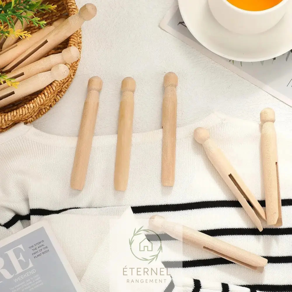 Pinces à linge en bois naturel – lot de pinces durables écologiques et polyvalentes