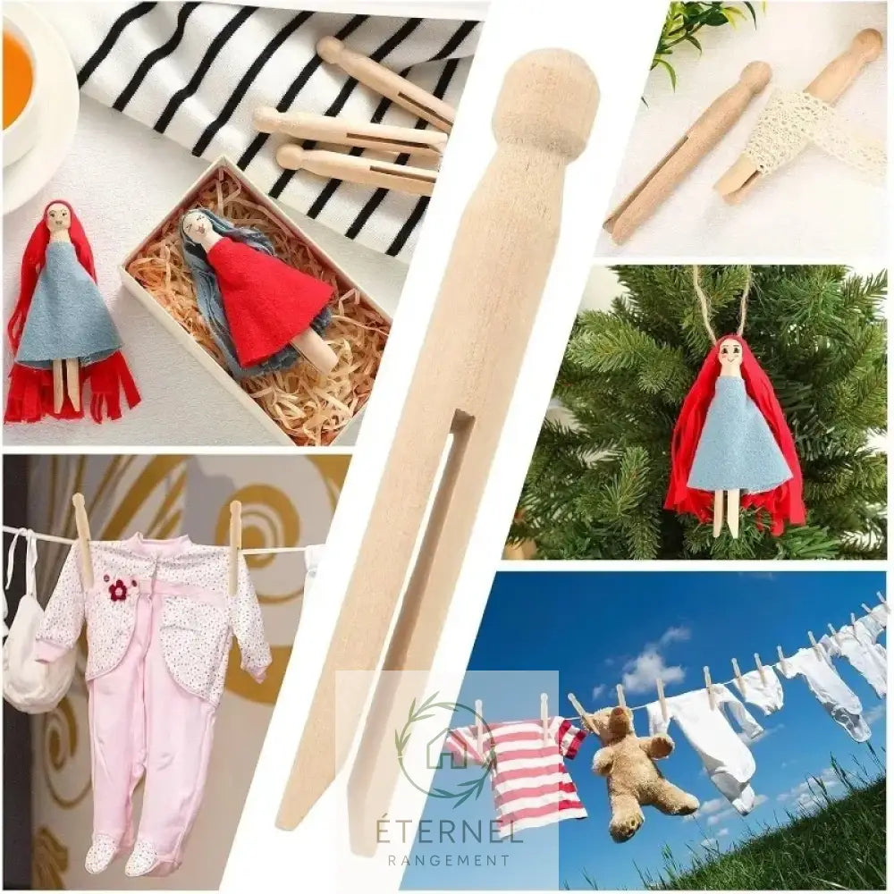 Pinces à linge en bois naturel – lot de pinces durables écologiques et polyvalentes