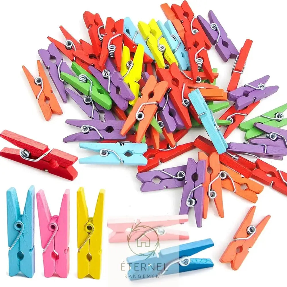Pinces à linge en bois – solides durables et sans plastique (lot de 5 à 50 pièces) Colored 25mm 50Pcs