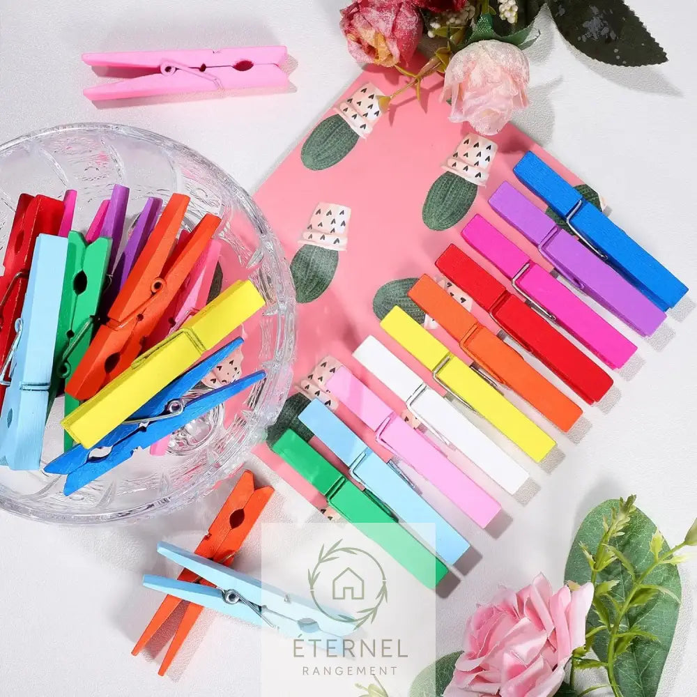 Pinces à linge en bois – solides durables et sans plastique (lot de 5 à 50 pièces) Colored 45mm 10Pcs