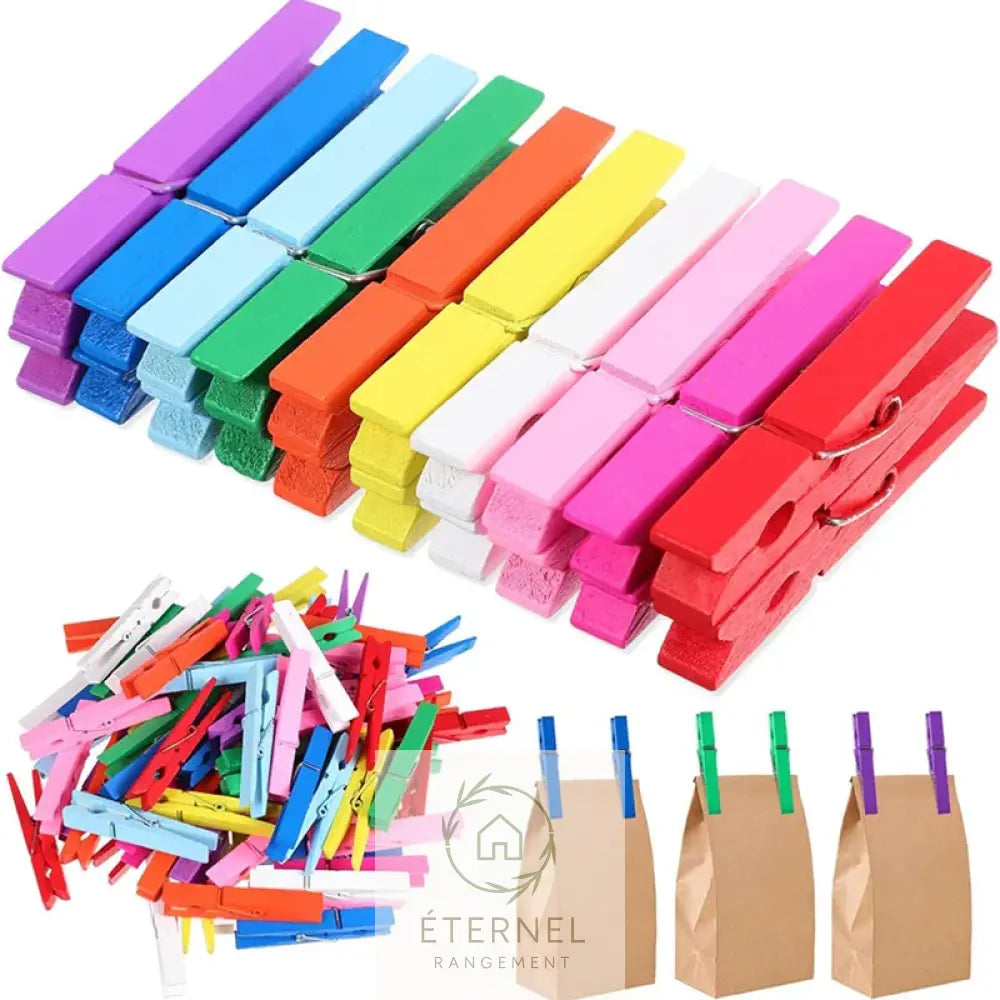 Pinces à linge en bois – solides durables et sans plastique (lot de 5 à 50 pièces) Colored 72mm 5Pcs