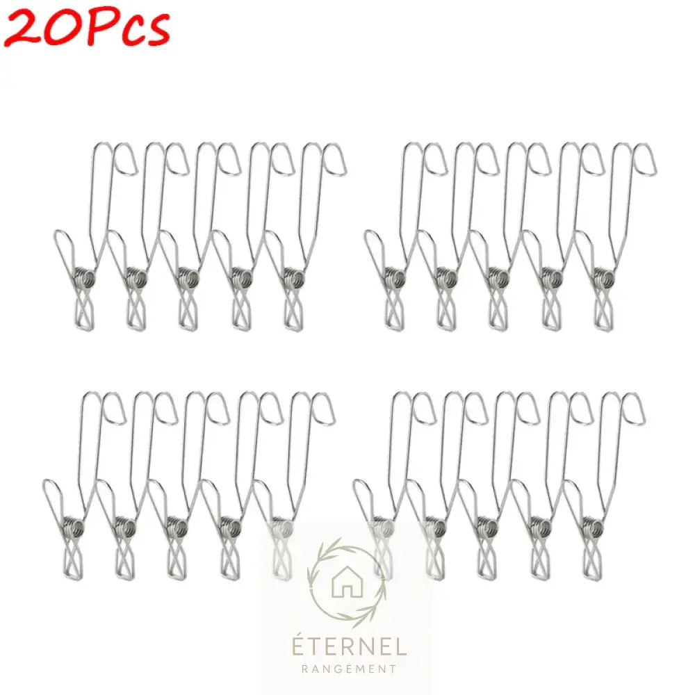 Pinces de Rangement en Acier Inoxydable – Lot de 5 à 20 Pièces 20Pcs