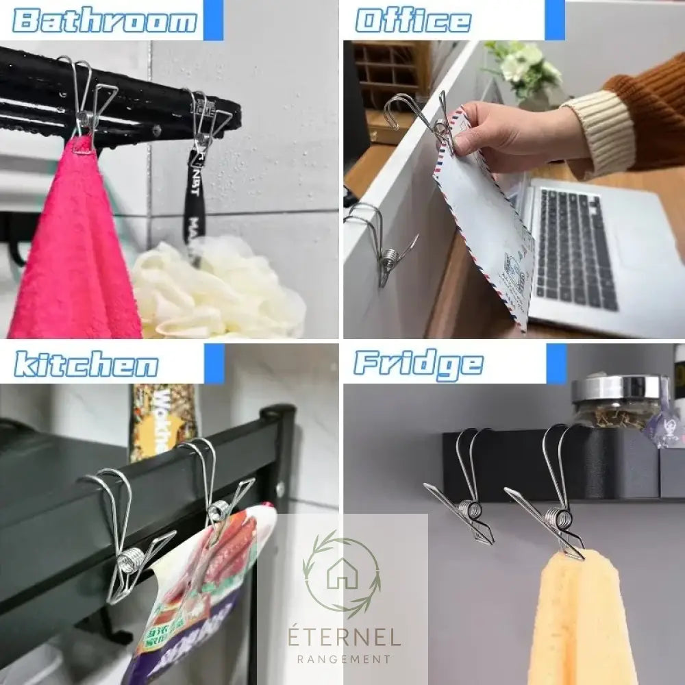 Pinces de Rangement en Acier Inoxydable – Lot de 5 à 20 Pièces