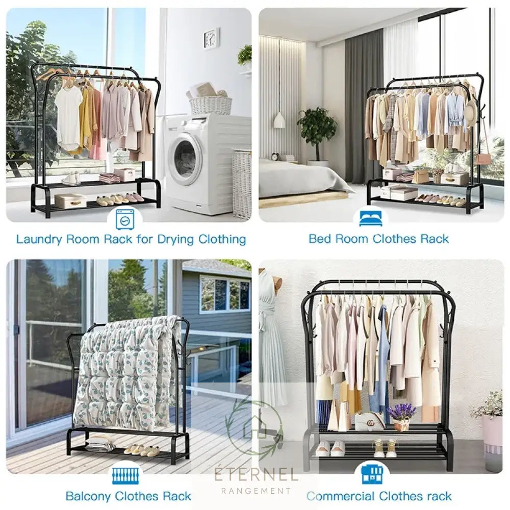 Portant à vêtements double barre en métal – design minimaliste robuste et facile à monter (146×110×35 cm)