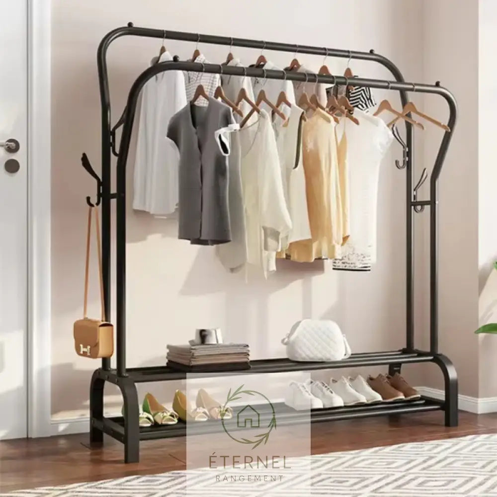 Portant à vêtements double barre en métal – design minimaliste robuste et facile à monter (146×110×35 cm) Black