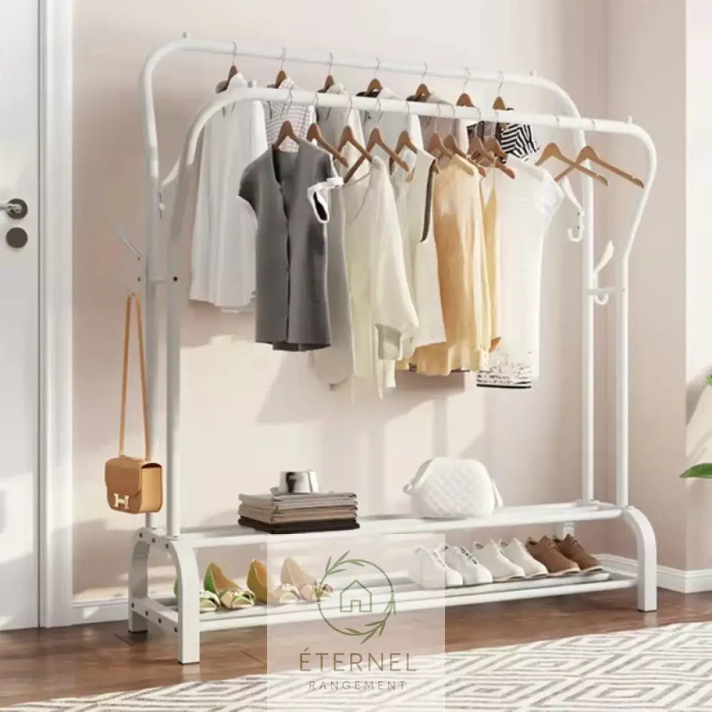 Portant à vêtements double barre en métal – design minimaliste robuste et facile à monter (146×110×35 cm) White