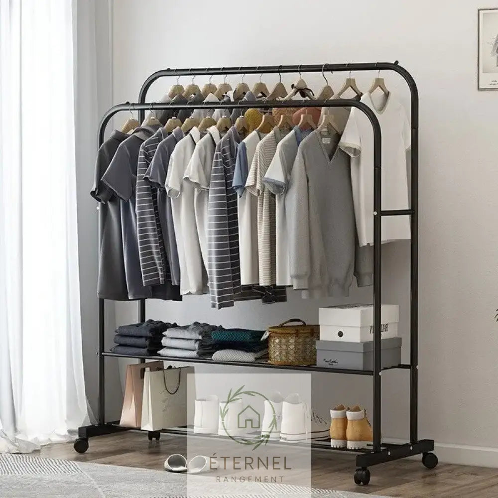Portant à vêtements en métal avec étagères et roulettes – penderie mobile robuste 50 kg black
