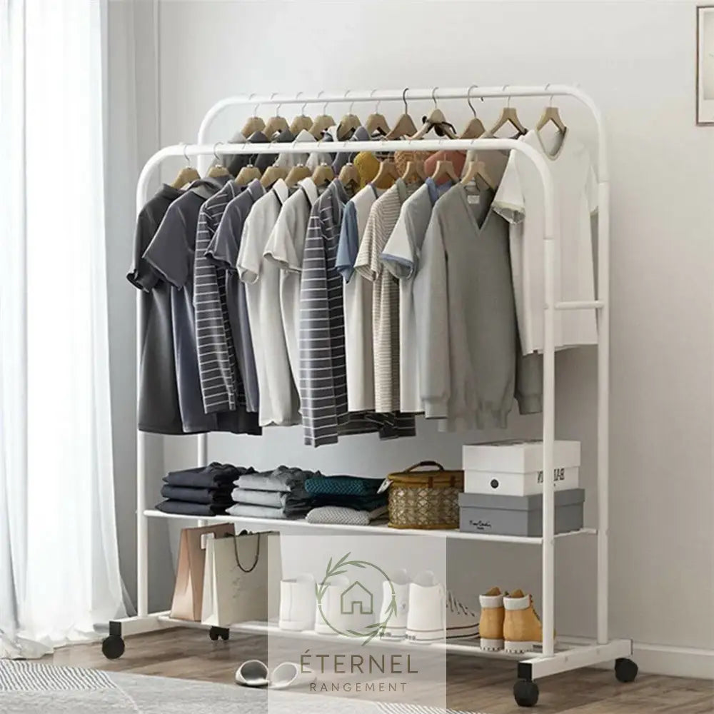 Portant à vêtements en métal avec étagères et roulettes – penderie mobile robuste 50 kg WHITE