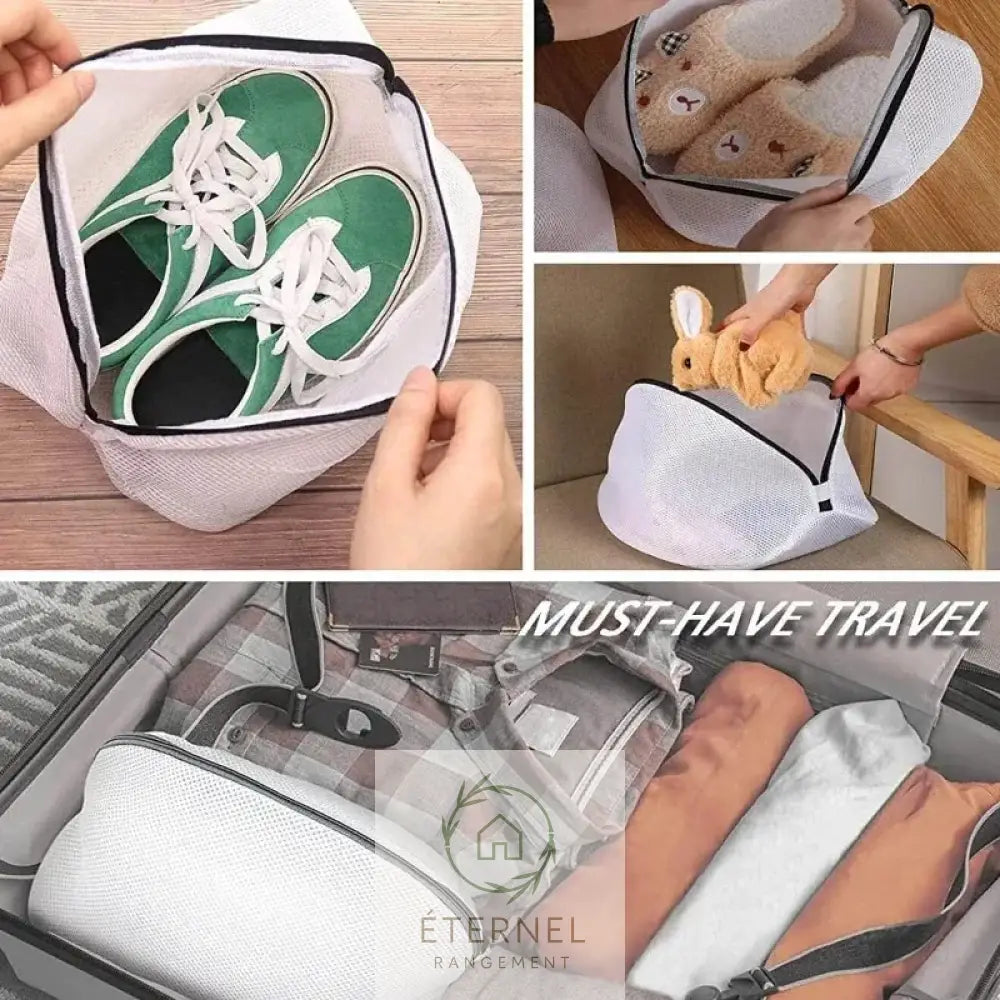 Sac de lavage en maille pour chaussures et vêtements – protection anti-enchevêtrement avec fermeture éclair