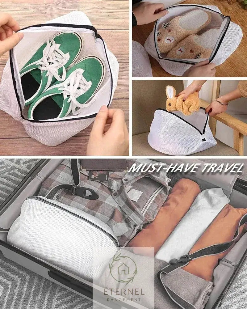 Sac de lavage en maille pour chaussures et vêtements – protection anti-enchevêtrement avec fermeture éclair
