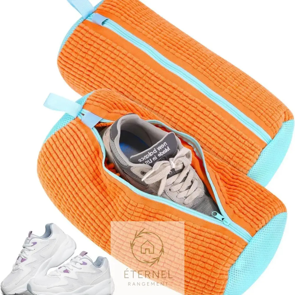 Sac de lavage pour chaussures – polyester nylon résistant avec crochet et fermeture éclair 1pcs / Orange