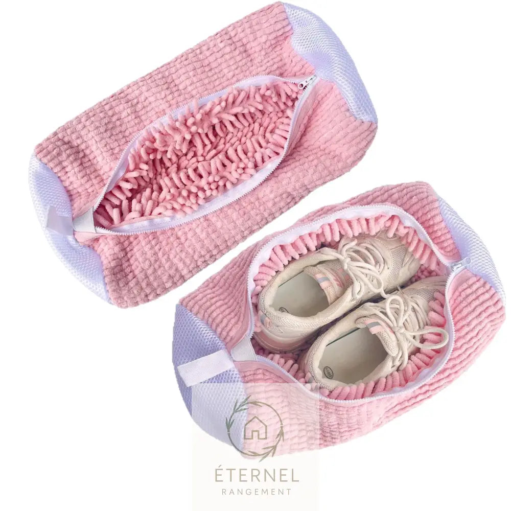 Sac de lavage pour chaussures – polyester nylon résistant avec crochet et fermeture éclair 2pcs / Pink